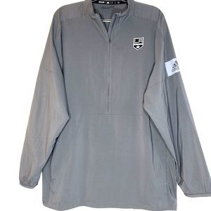 LA Kings Adidas Jacket Men's XL Gray Pullover Windbreaker NHL Quarter Zip Pocket